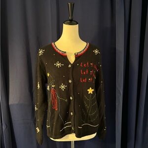 Embroidered  holiday sweater Christmas sweater cardigan knit sweater sweater